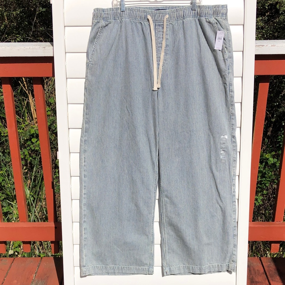 NWT GAP Blue & White Pinstripe High Rise Wide-Leg Drawstring Jeans